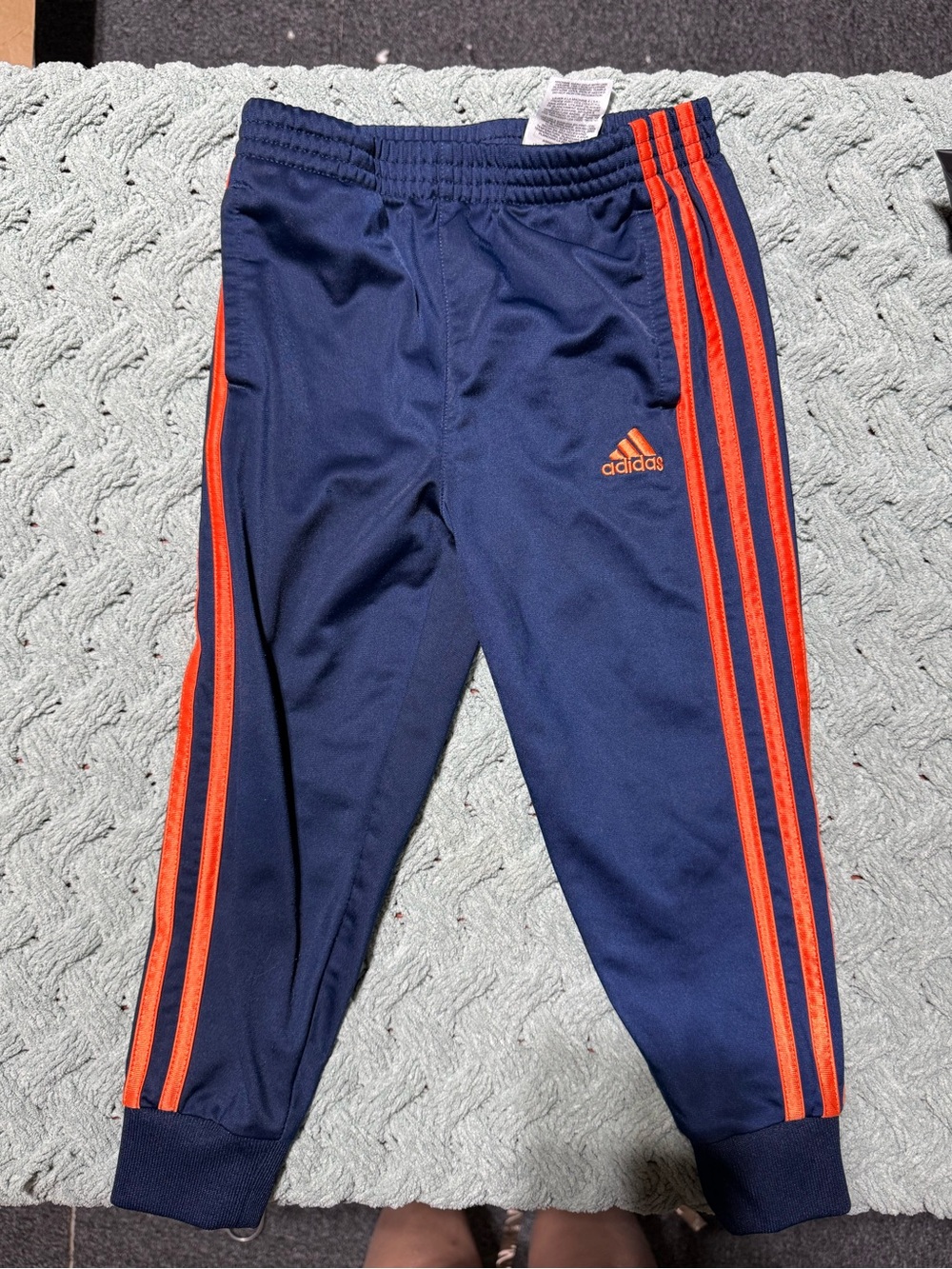 adidas Kids Navy Blue Track Pants with Orange Stripes 4t